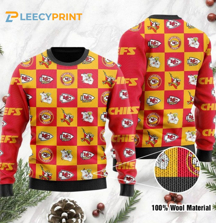 Kansas City Chiefs Logo Checkered Flannel Ugly Sweater - KC Chiefs Ugly Christmas Sweater