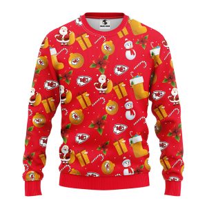 Kansas City Chiefs Santa Claus Snowman Christmas Sweater 2