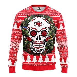 Kansas City Chiefs Sugar Skull Flower Ugly Christmas Ugly Sweater Chiefs Christmas Sweater 2