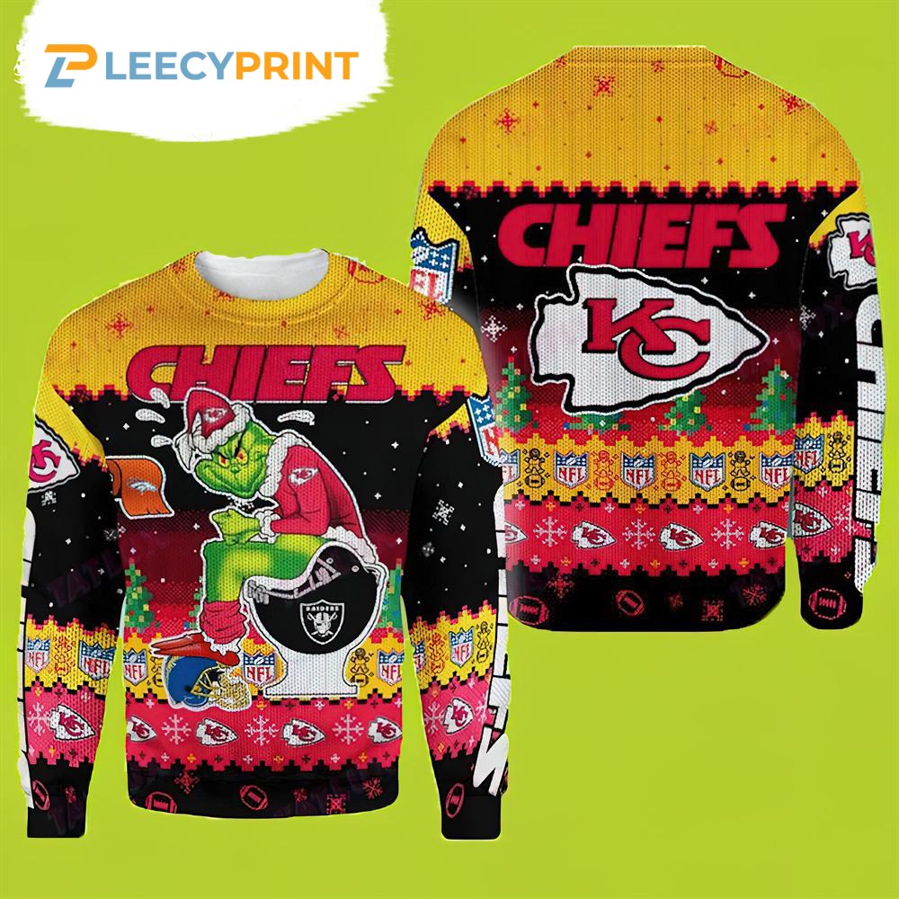 Kansas City Chiefs The Grinch Toilet American Football NFL Ugly Sweater - Chiefs Christmas Sweater