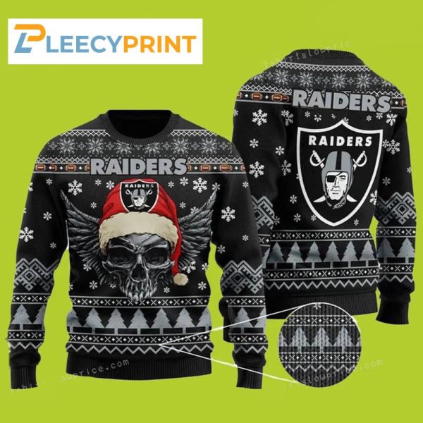 Las Vegas Raiders Black Wing Skull Ugly Christmas Sweater
