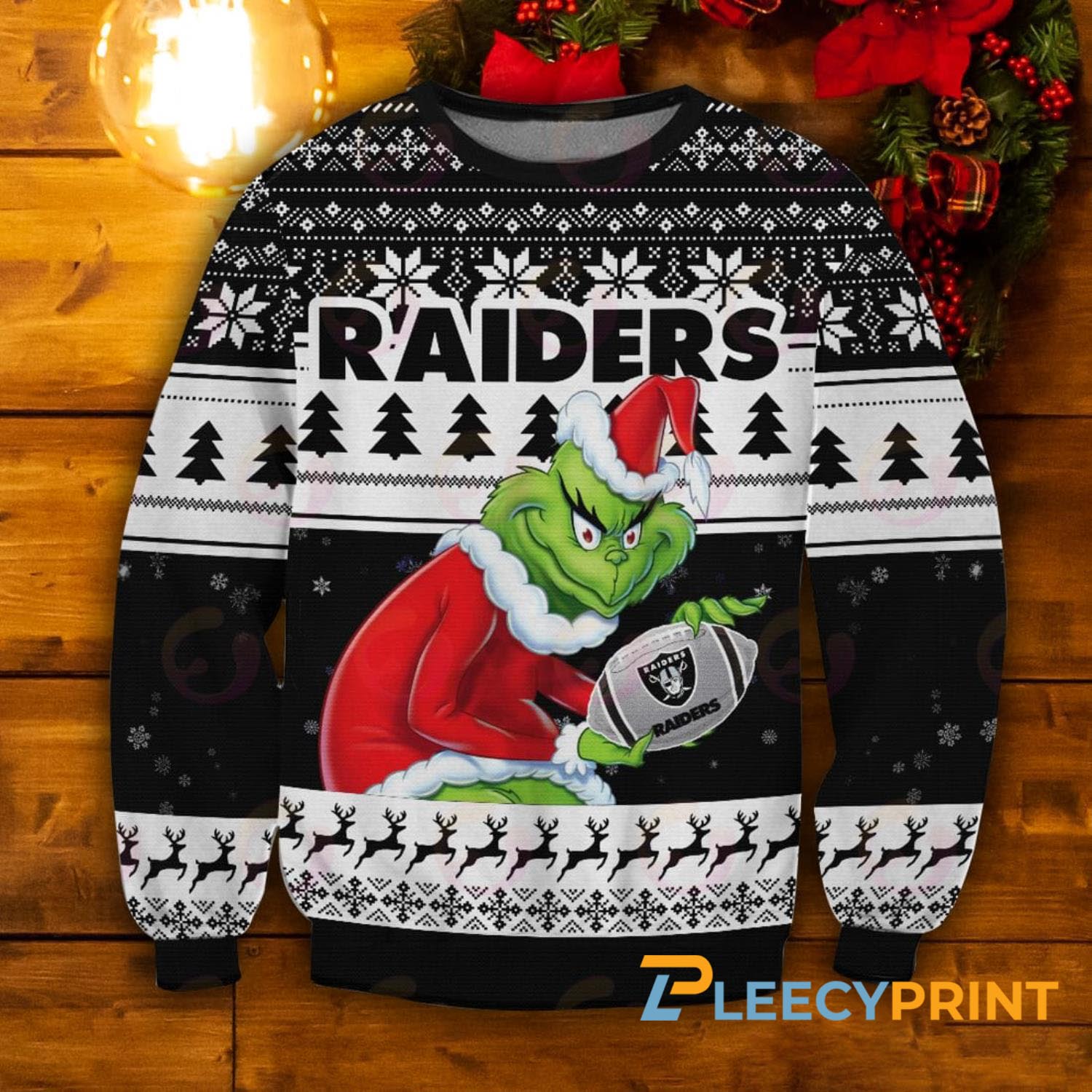Las Vegas Raiders Grinch Football Ugly Christmas Sweater