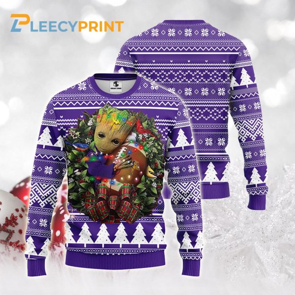 Minnesota Vikings Groot Hug Christmas Light NFL Ugly Sweater