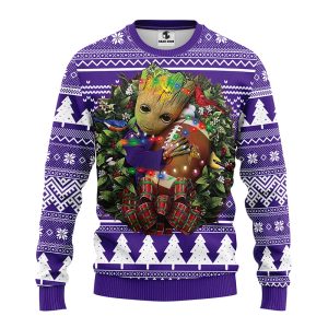 Minnesota Vikings Groot Hug Christmas Light NFL Ugly Sweater 2