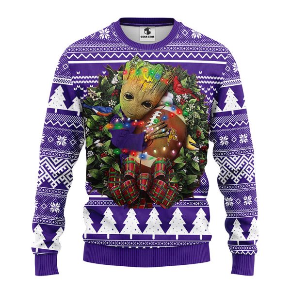 Minnesota Vikings Groot Hug Christmas Light NFL Ugly Sweater