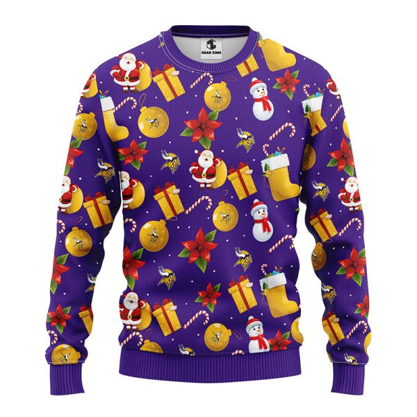 Minnesota Vikings Santa Claus Snowman Pattern Christmas Ugly Sweater