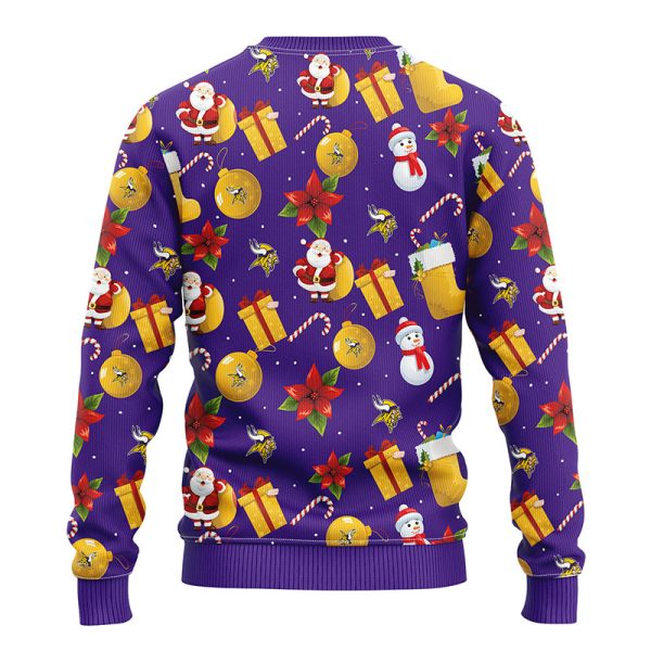 Minnesota Vikings Santa Claus Snowman Pattern Christmas Ugly Sweater