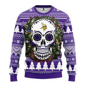 Minnesota Vikings Skull Flower Ugly Christmas Ugly Sweater 2