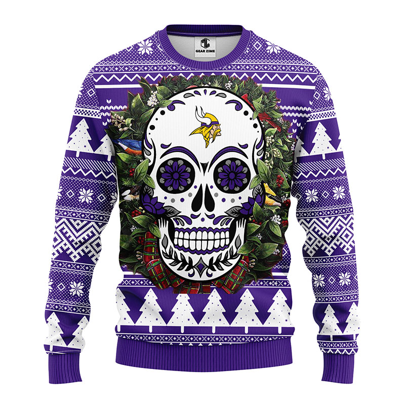 Minnesota Vikings Skull Flower Ugly Christmas Ugly Sweater