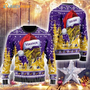Minnesota Vikings Symbol Wearing Santa Claus Hat Ho Ho Ho Ugly Christmas Sweater