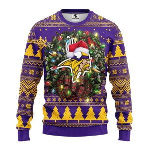Minnesota Vikings Wreath Christmas Pattern Ugly Sweater 2