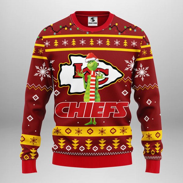 NFL Kansas City Chiefs Funny Grinch Christmas Ugly Sweater
