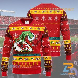 NFL Kansas City Chiefs Grinch Hand Christmas Ugly Sweater 1