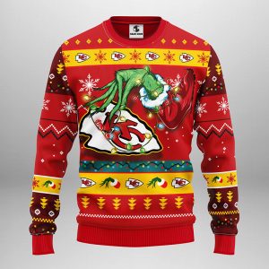 NFL Kansas City Chiefs Grinch Hand Christmas Ugly Sweater 2