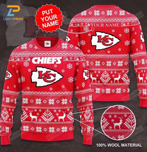 Personalized Kansas City Chiefs Custom Name Red Ugly Christmas Sweater