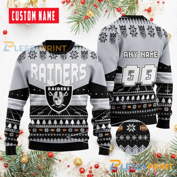 Personalized Raiders Custom Name Number Football Field Ugly Wool Sweater Christmas
