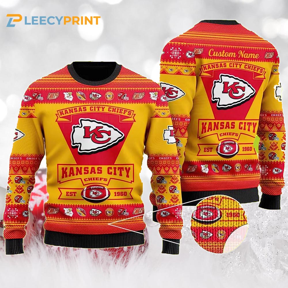 Personalizws Kansas City Chiefs Ugly Sweater Football Logo Custom Name