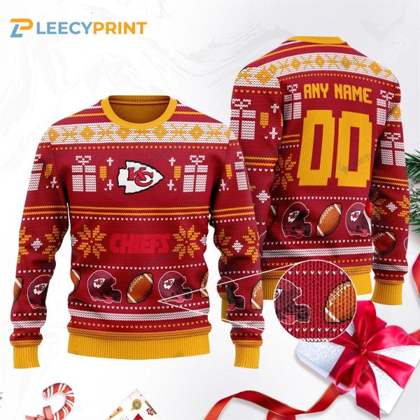 Perspnalized Kansas City Chiefs Custom Name Number Red Ugly Christmas Sweater