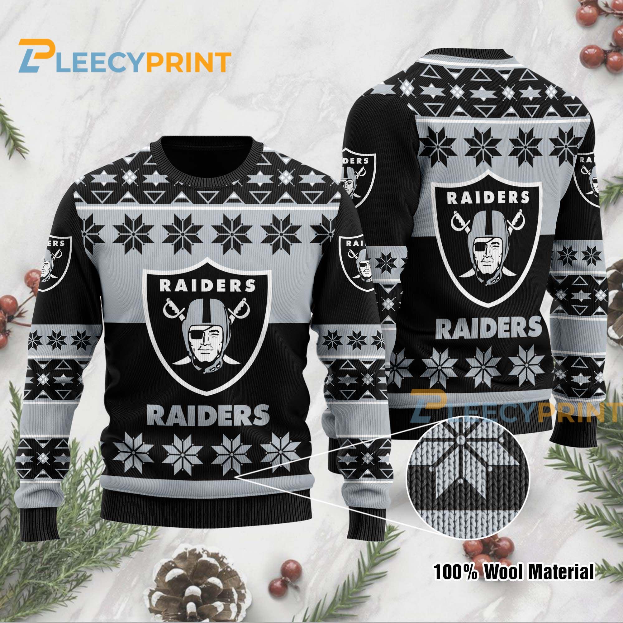 Raiders Football Team Logo Black Christmas Ugly Sweater