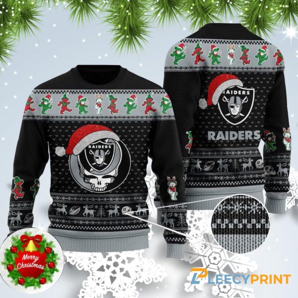 Raiders Gateful Daed And Bears Ugly Christmas Sweater