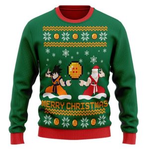 Son Goku With Santa DBZ Green Ugly Christmas Sweater 1