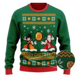 Son Goku With Santa DBZ Green Ugly Christmas Sweater 3