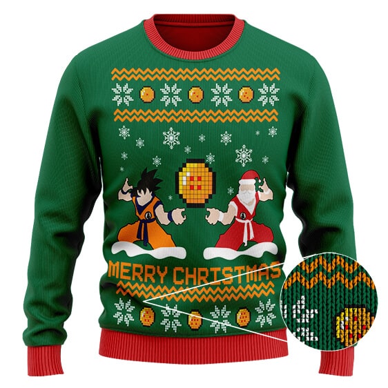 Son Goku With Santa DBZ Green Ugly Christmas Sweater