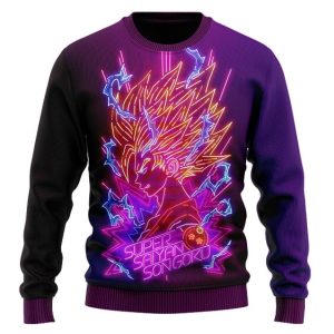 Super Saiyan 2 Goku Neon Lights Ugly Xmas Sweater 1