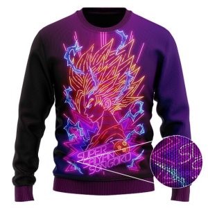 Super Saiyan 2 Goku Neon Lights Ugly Xmas Sweater 3