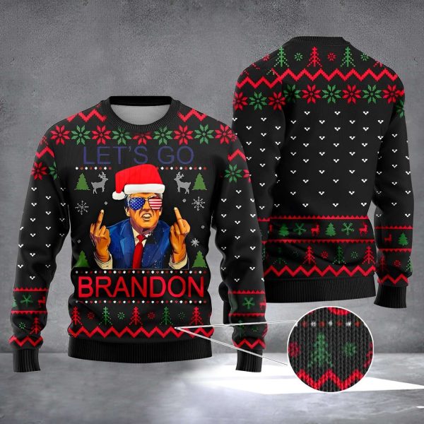 Trump Santa LetÃ¢ÂÂs Go Brandon Ugly Christmas Sweater Funny Donald Trump FJB Sweater