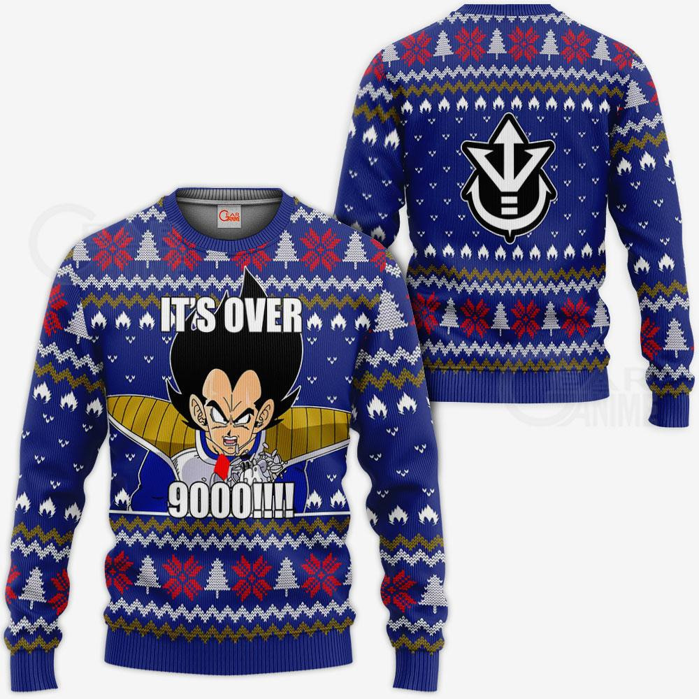 Vegeta Dragon Ball Its Over 9000 Meme Sweater - Vegeta Ugly Christmas Sweater