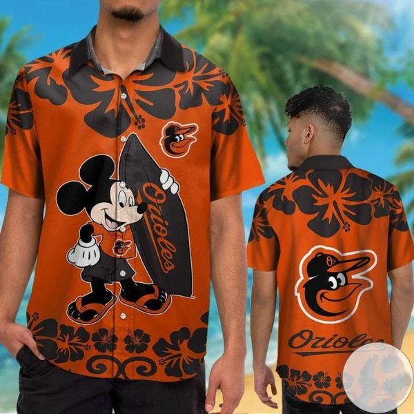 Baltimore Orioles Mickey Flower Pattern Hawaiian Shirt