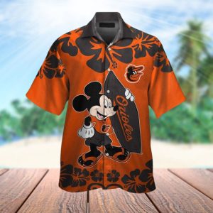 Baltimore Orioles Mickey Flower Pattern Hawaiian Shirt