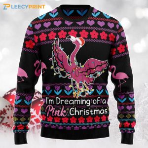 Flamingo Christmas Light Black Ugly Sweater - Womens Flamingo Christmas Sweater