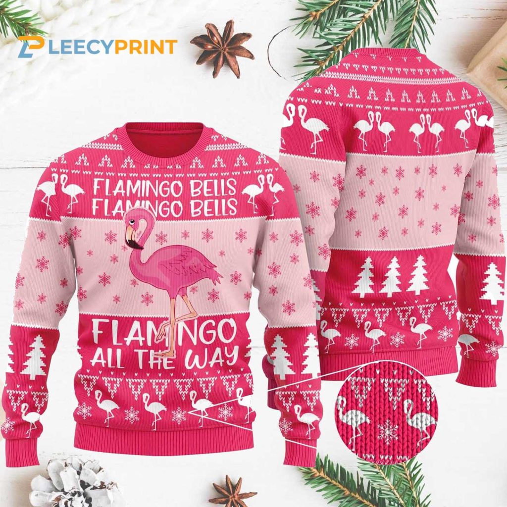 Flamingo Christmas Pink Ugly Sweater Flamingo Bells Sweater 1 1