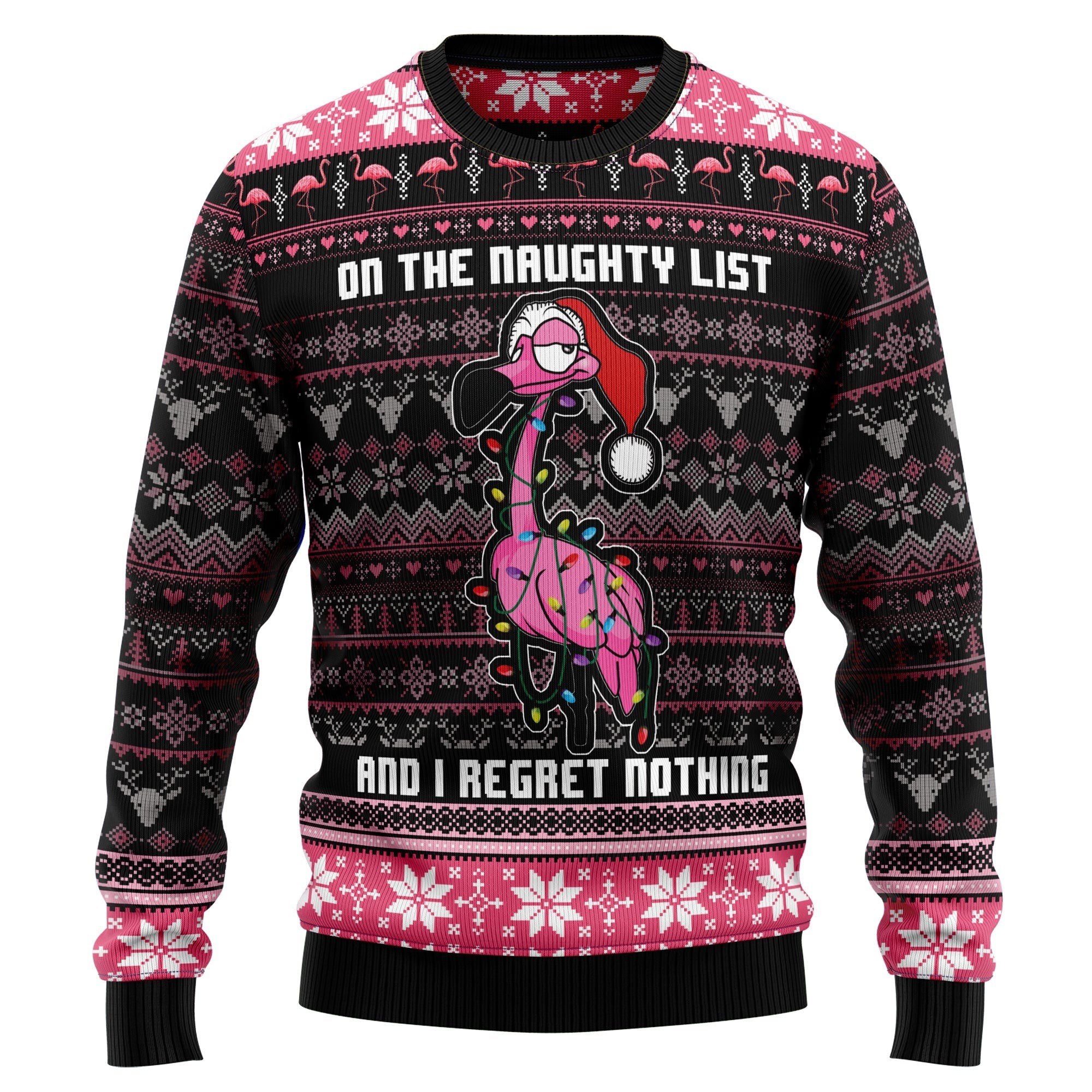 Flamingo Naughty List Sweater Christmas Unisex - Flamingo Holiday Sweater