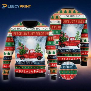 Flamingo With Red Truck Christmas Holiday Ugly Sweater