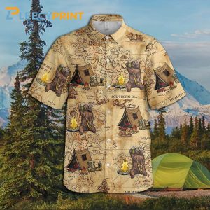 Bear Camper Camping Map Art Hawaiian Shirt