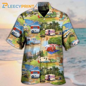 Camper Trailer Camping 80s Vintage Hawaiian Shirt