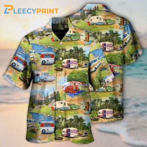 Camper Trailer Camping 80s Vintage Hawaiian Shirt