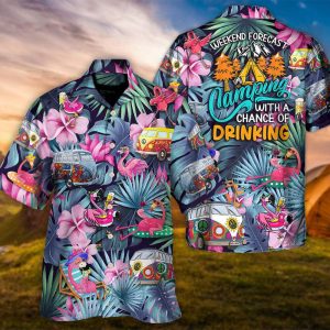 Camping Funny Flamingo Weekend Drinking Hawaiian Shirt