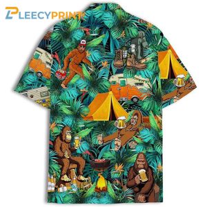 Vintage Camping Bigfoot Button Down Short Sleeve Shirt Hawaiian Shirt 2