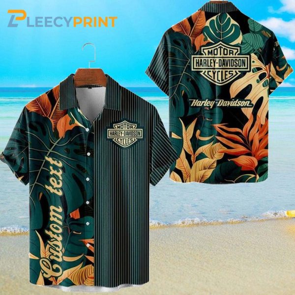 Personalized Harley Davidson Tropical Monstera  Leaf Hawaiian Shirt