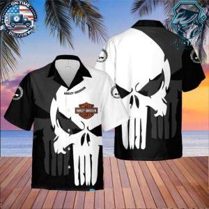 Punisher Harley Davidson Black Aloha Shirt – Harley Davidson Hawaii