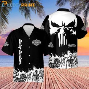 Punisher Harley Davidson Black Hawaiian Shirt