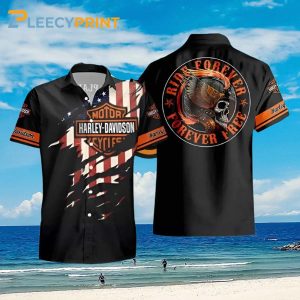 Ride Forever Free Harley Davidson American Flag Hawaiian Shirt