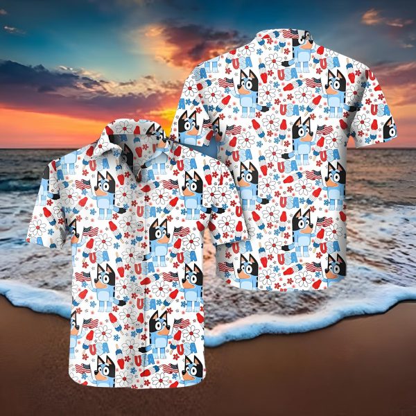 Bluey 4Th Of July Summer Family Hawaiian Shirt, Hawaiian Shirt For Kids