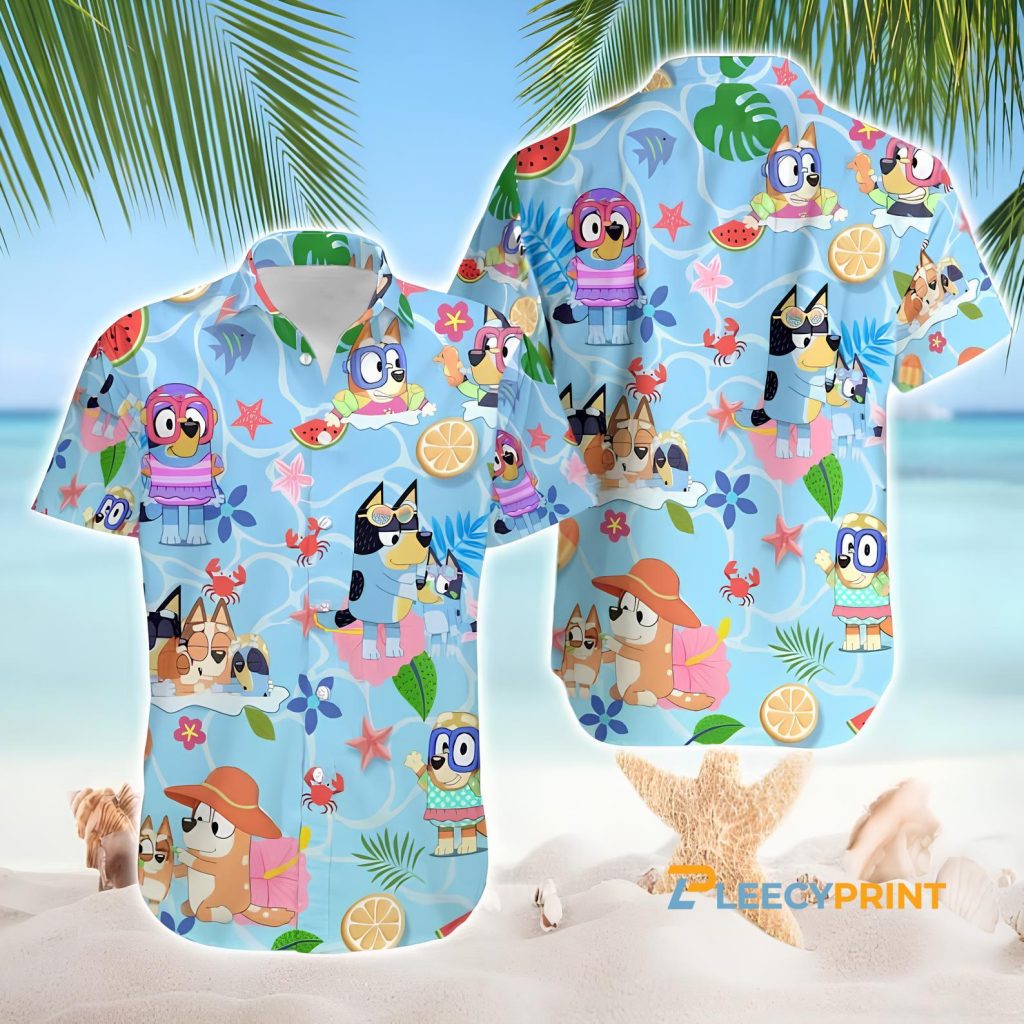 Bluey Bingo Bandit Heeler Chilli Heeler Family Hawaiian Shirt