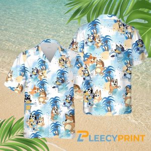 Bluey Dog Palm Tropical Blue Hawaiian Shirt