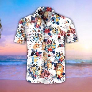 Bluey Hawaiian Shirt Bluey 4Th Of July, Bluey Summer Family Hawaiian Shirt